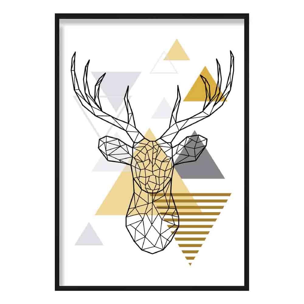 Stag Head Abstract Geometric Scandinavian Yellow and Grey Print