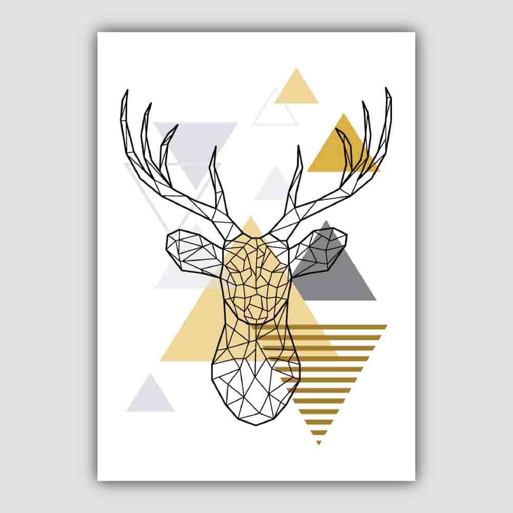 Stag Head Abstract Geometric Scandinavian Yellow and Grey Print
