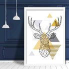 Stag Head Abstract Geometric Scandinavian Yellow and Grey Print