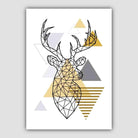 Stag Head Looking Right Abstract Geometric Scandinavian Yellow and Grey Poster
