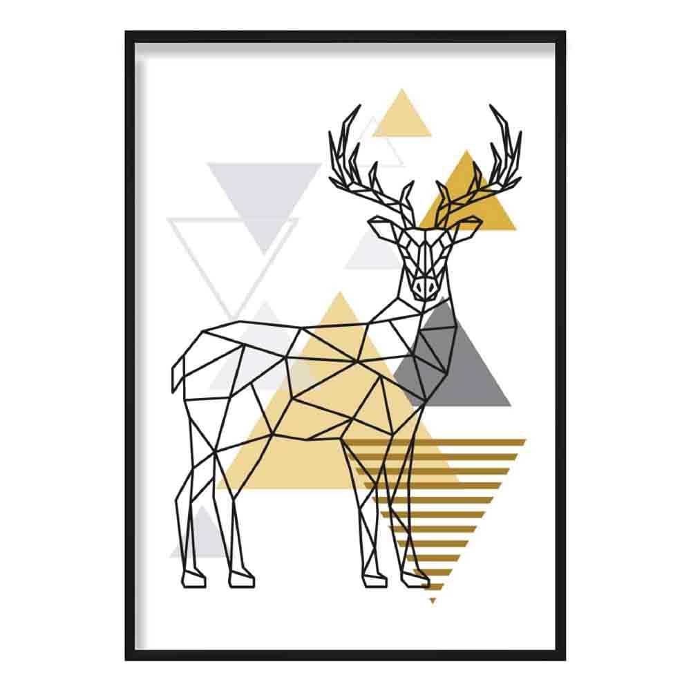 Stag Abstract Geometric Scandinavian Yellow and Grey Print