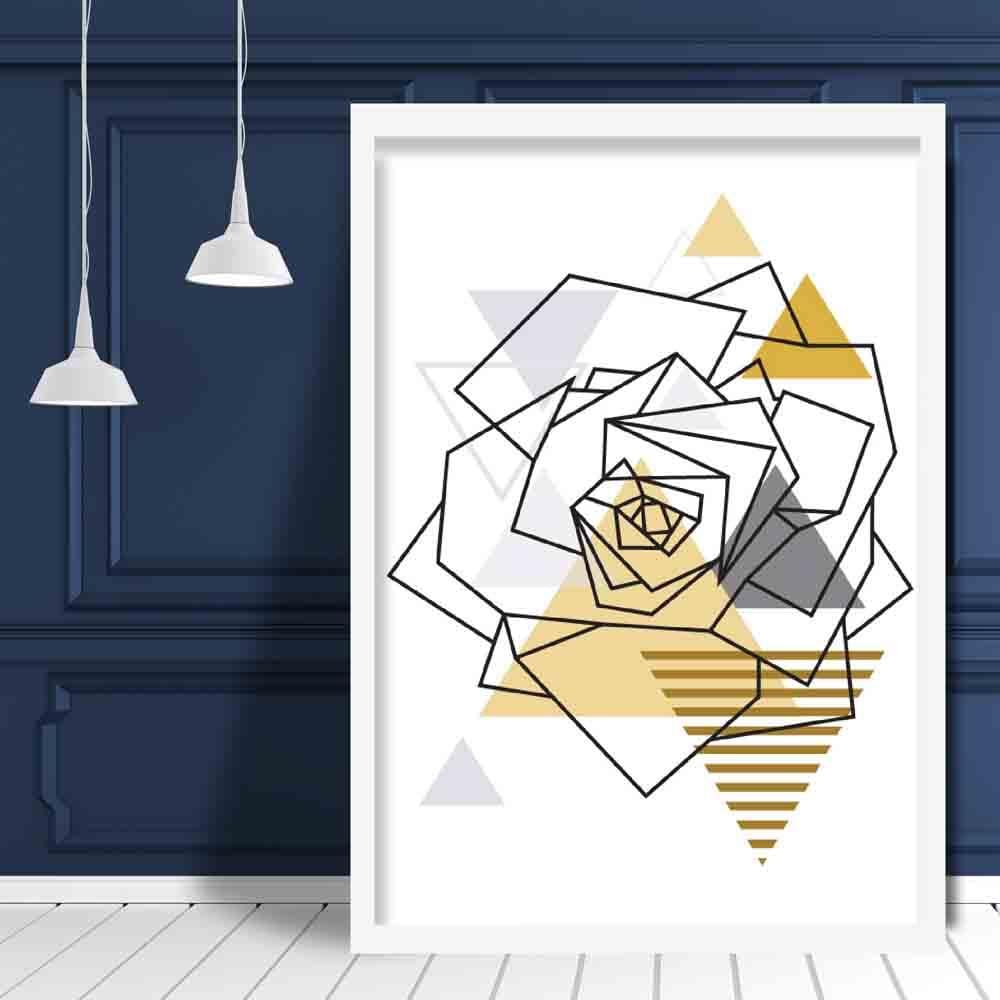 Rose Head Abstract Geometric Scandinavian Yellow and Grey Print