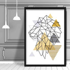 Lion Head Looking Left Abstract Geometric Scandinavian Yellow and Grey Print