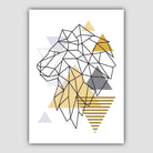 Lion Head Looking Left Abstract Geometric Scandinavian Yellow and Grey Print