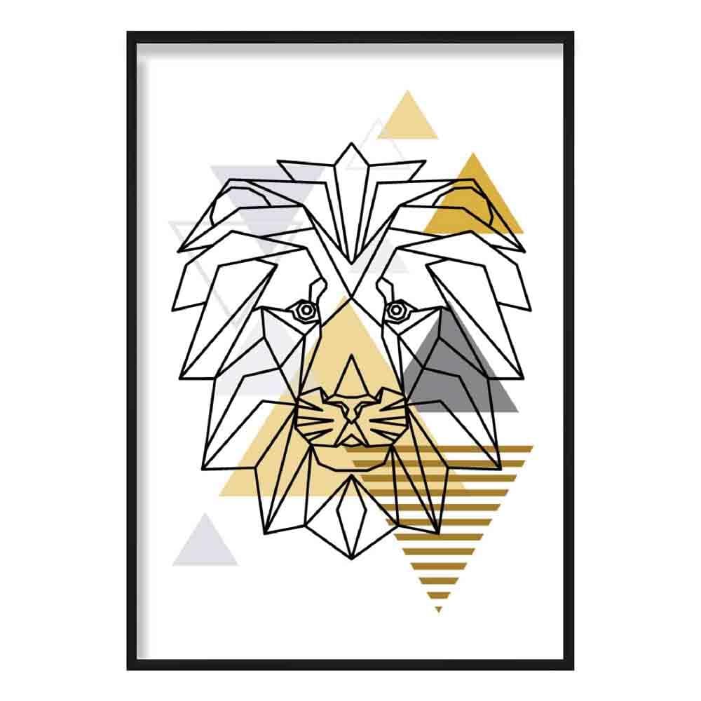 Lion Head Abstract Geometric Scandinavian Yellow and Grey Print