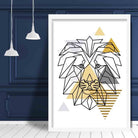 Lion Head Abstract Geometric Scandinavian Yellow and Grey Print