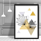 Tropical Leaves Abstract Geometric Scandinavian Yellow and Grey Poster
