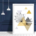 Tropical Leaves Abstract Geometric Scandinavian Yellow and Grey Poster