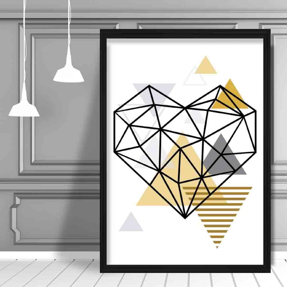 Heart Abstract Geometric Scandinavian Yellow and Grey Print