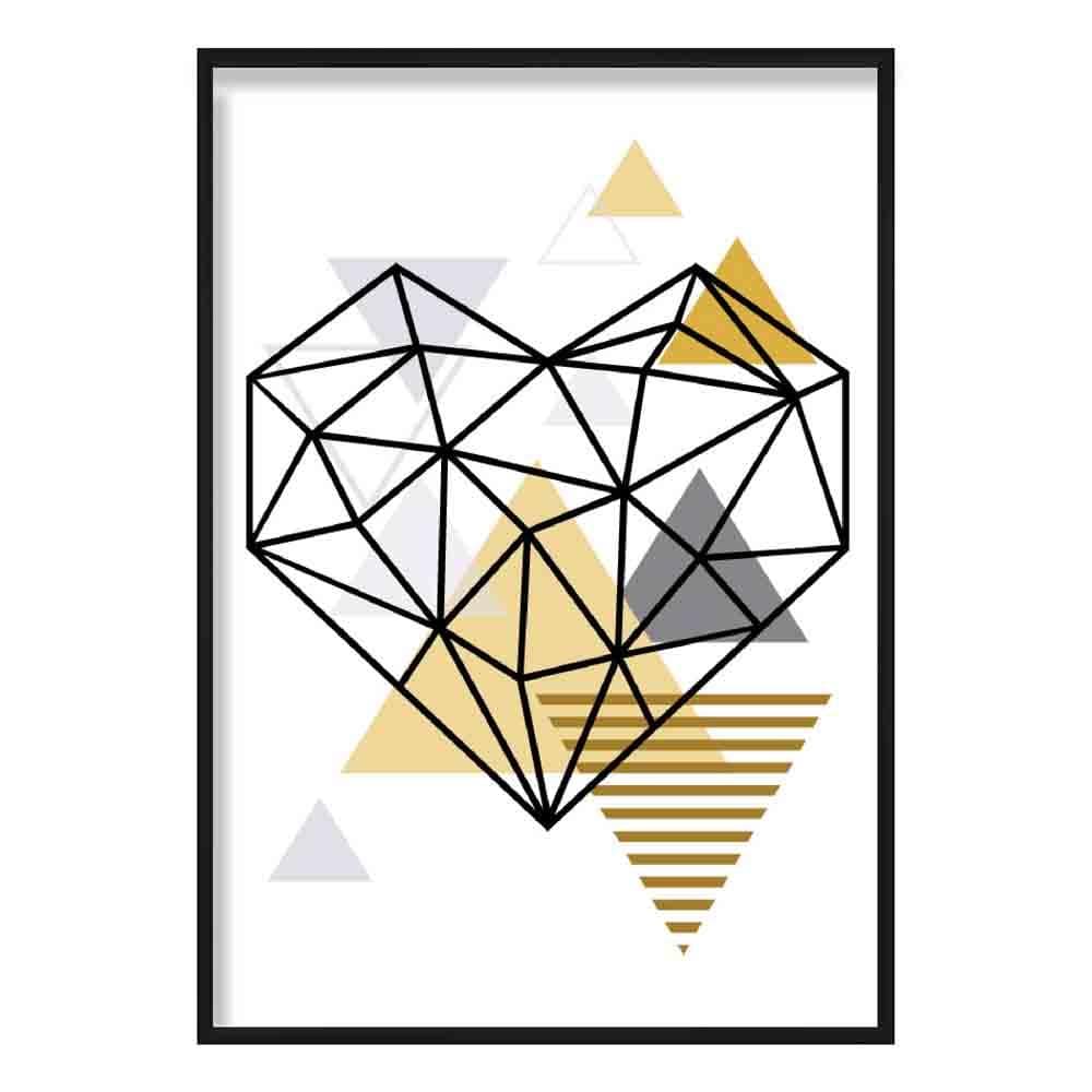 Heart Abstract Geometric Scandinavian Yellow and Grey Print