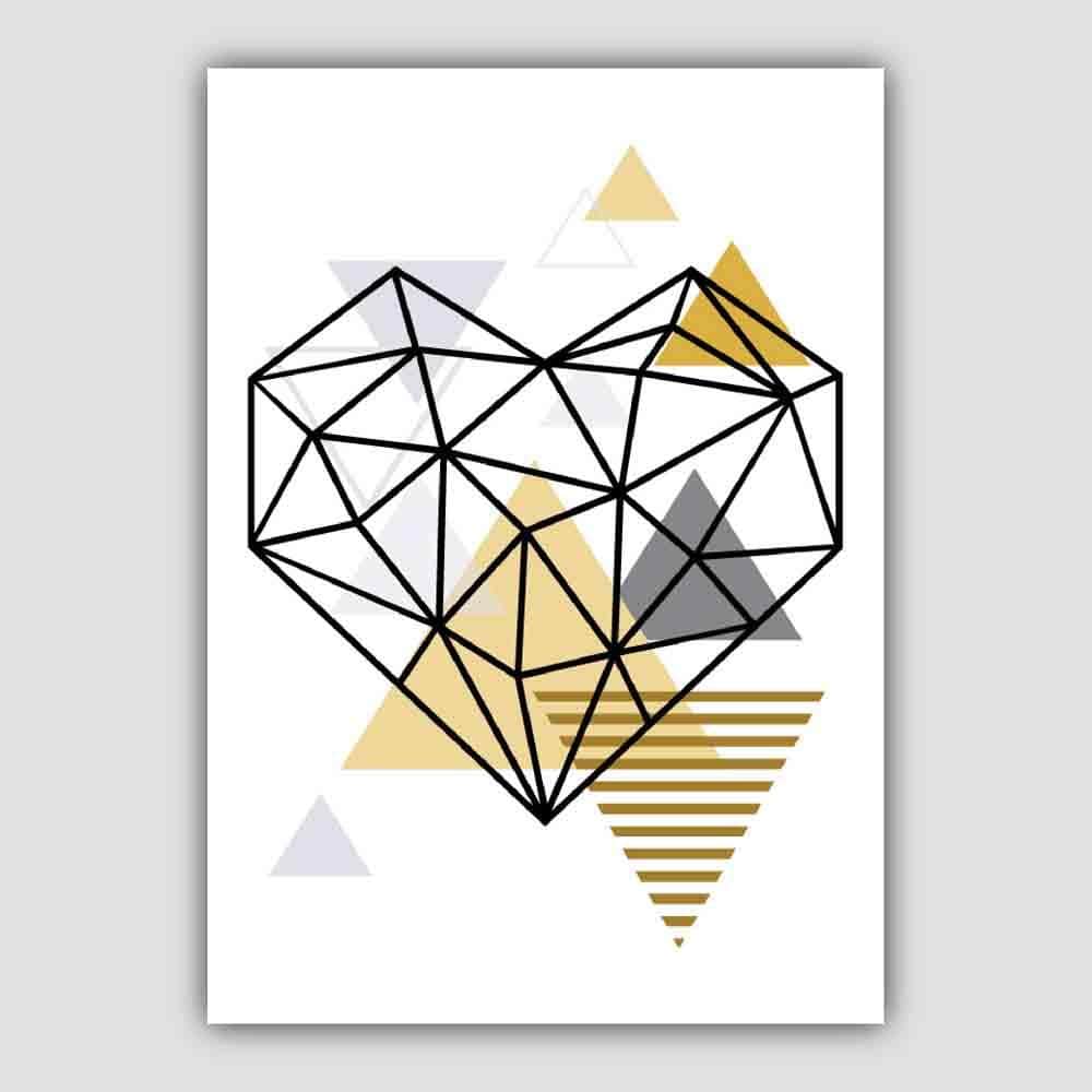 Heart Abstract Geometric Scandinavian Yellow and Grey Print