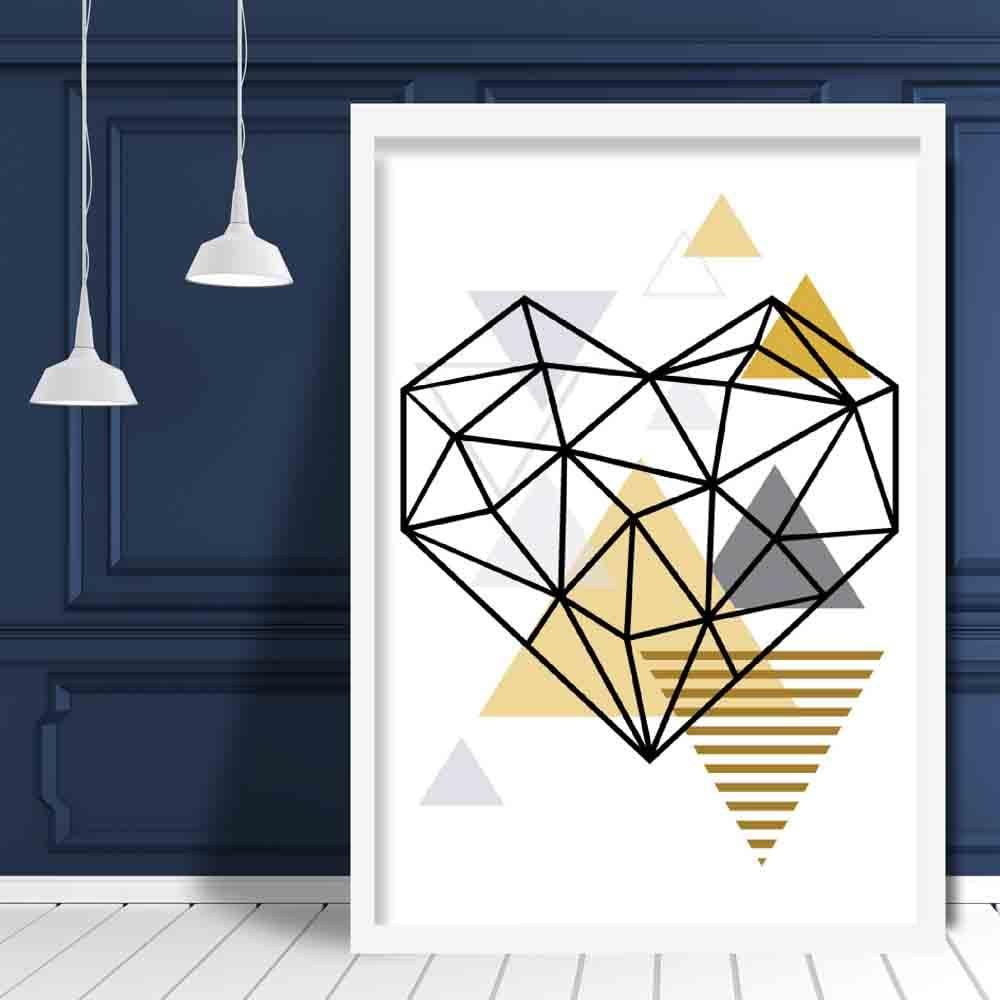 Heart Abstract Geometric Scandinavian Yellow and Grey Print