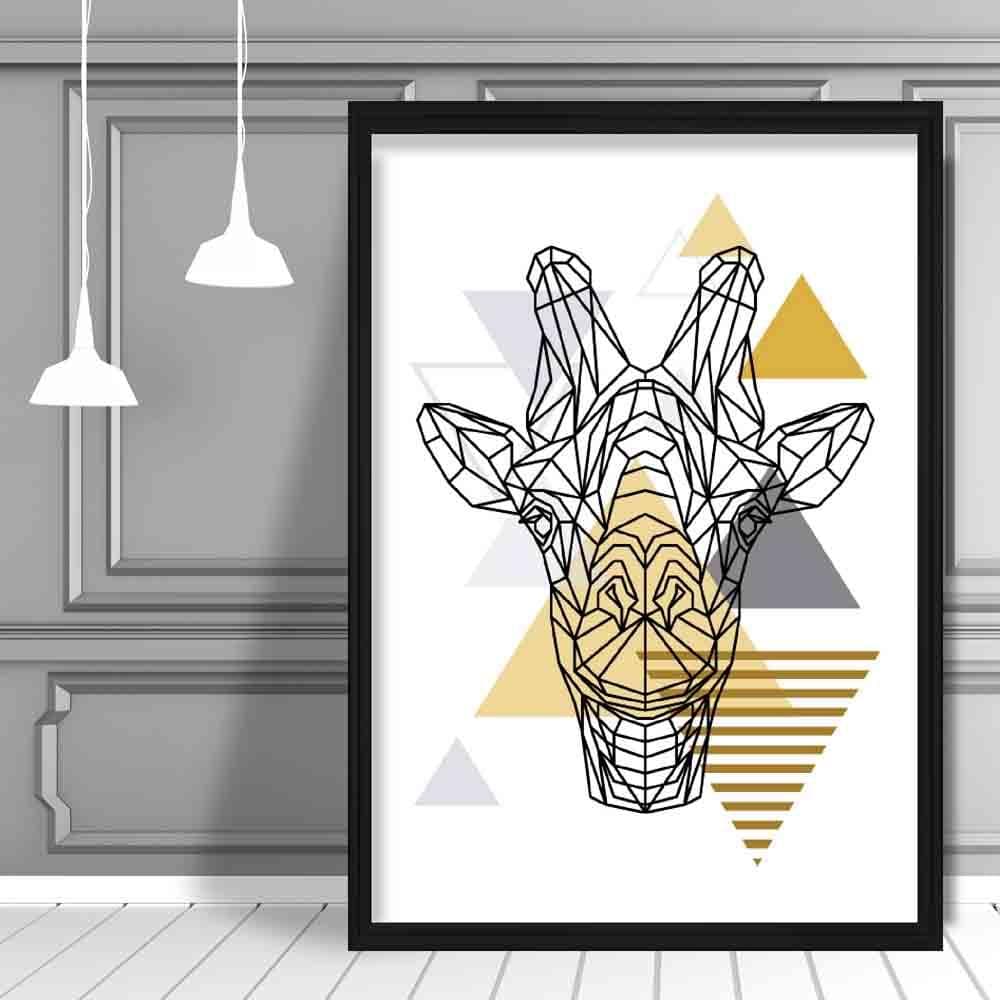 Giraffe Head Abstract Geometric Scandinavian Yellow and Grey Print