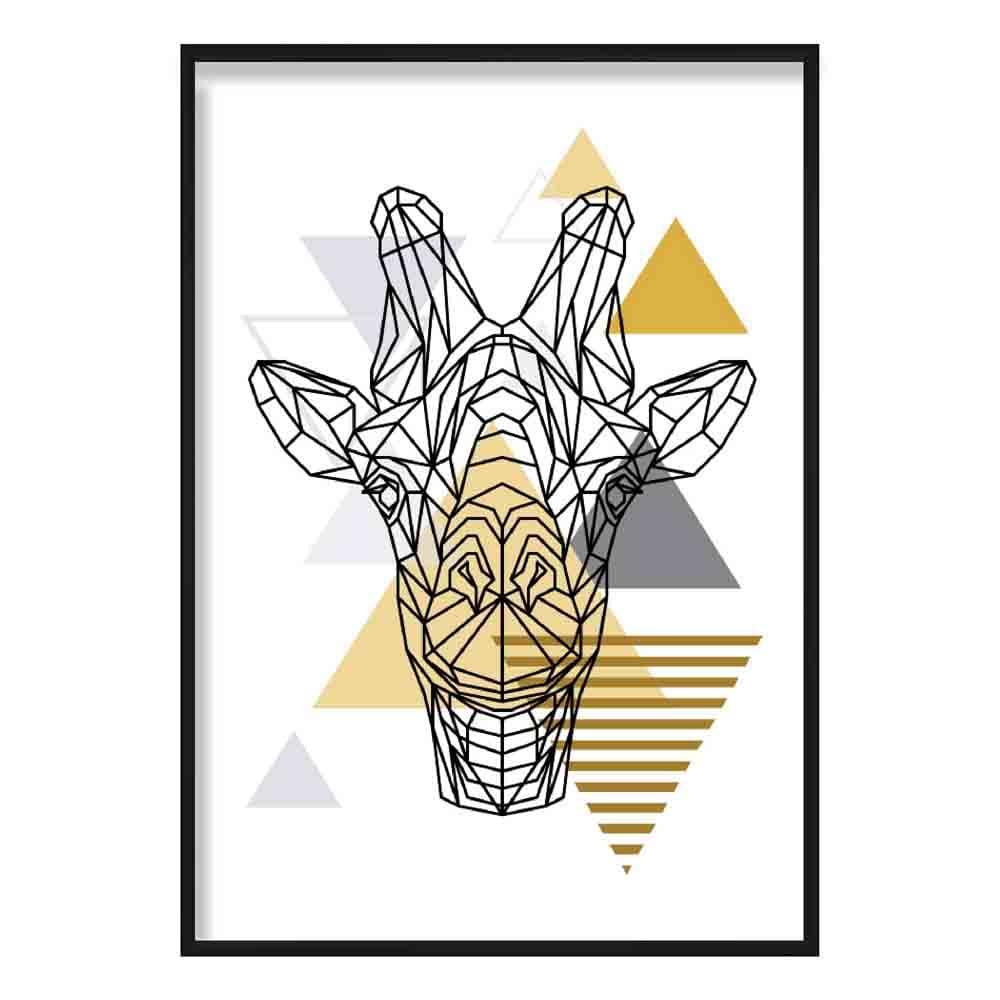 Giraffe Head Abstract Geometric Scandinavian Yellow and Grey Print