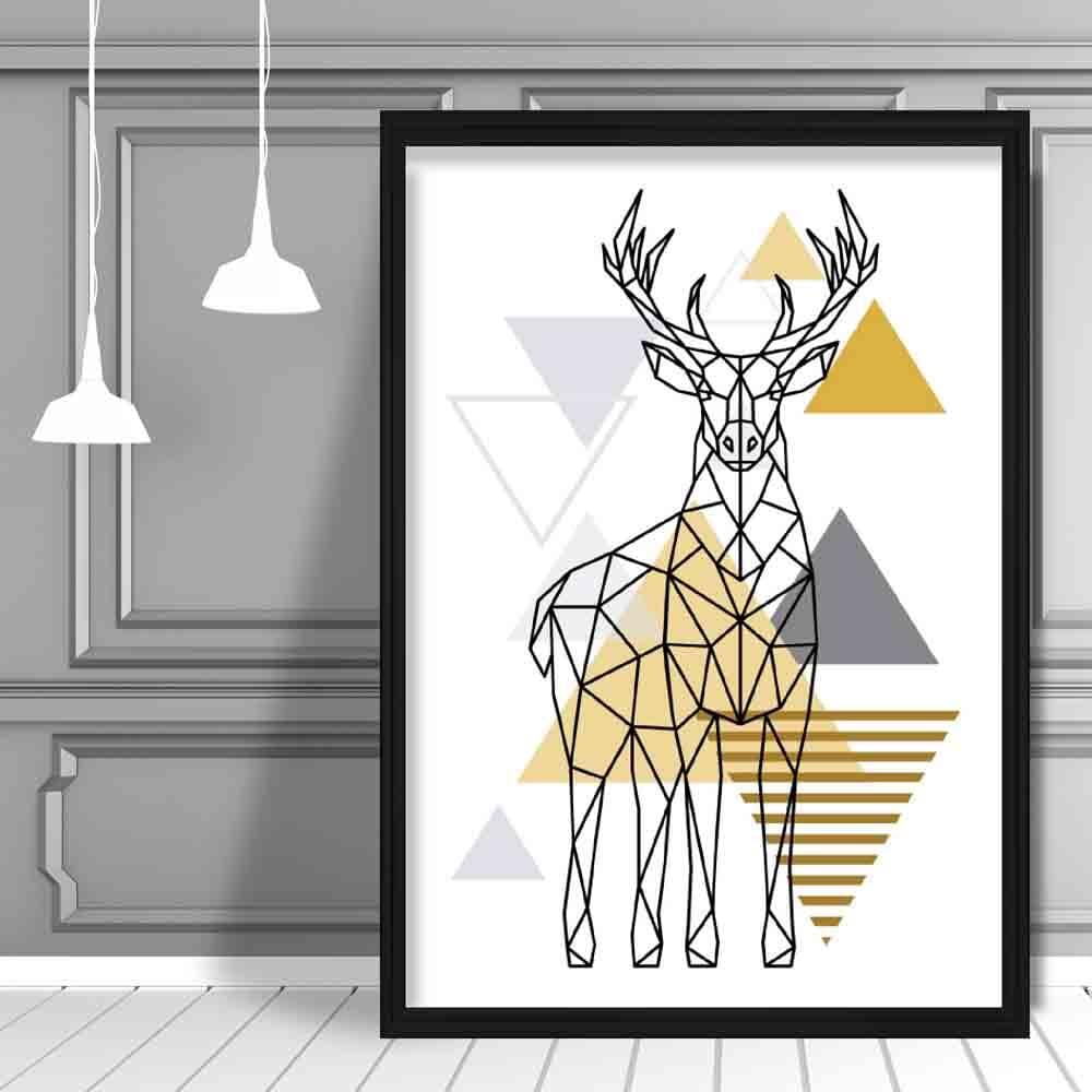 Stag Forward Abstract Geometric Scandinavian Yellow and Grey Print