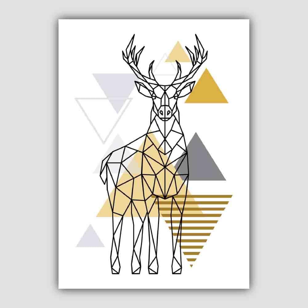 Stag Forward Abstract Geometric Scandinavian Yellow and Grey Print