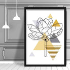 Peony Flower Abstract Geometric Scandinavian Yellow and Grey Print