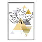 Peony Flower Abstract Geometric Scandinavian Yellow and Grey Print