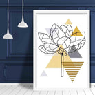 Peony Flower Abstract Geometric Scandinavian Yellow and Grey Print