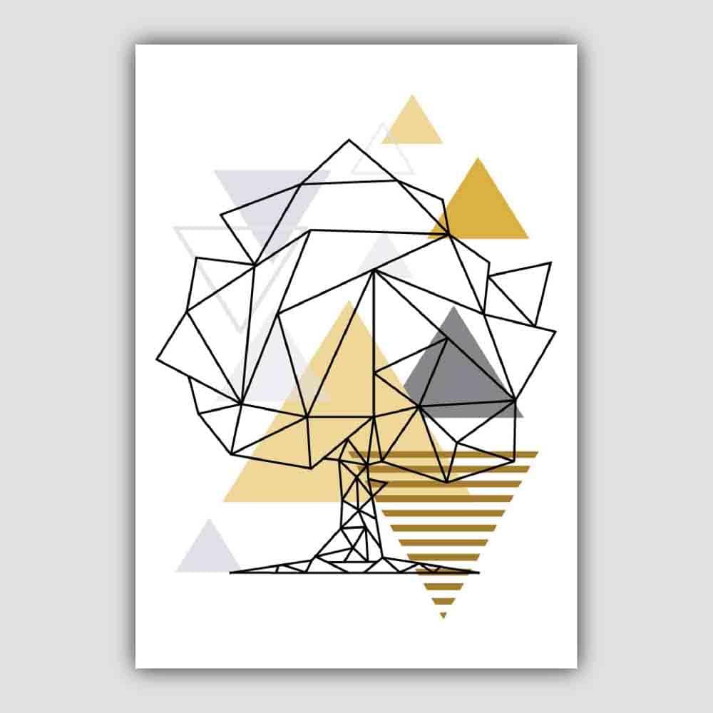 Tree Abstract Geometric Scandinavian Yellow and Grey Poster
