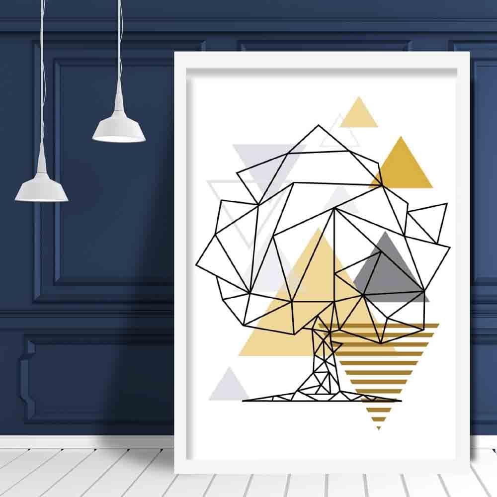 Tree Abstract Geometric Scandinavian Yellow and Grey Poster