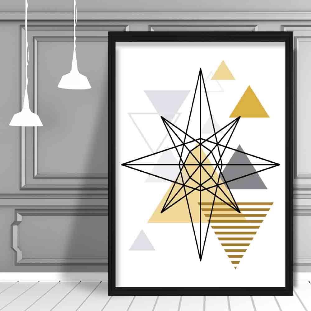 Star Abstract Geometric Scandinavian Yellow and Grey Poster