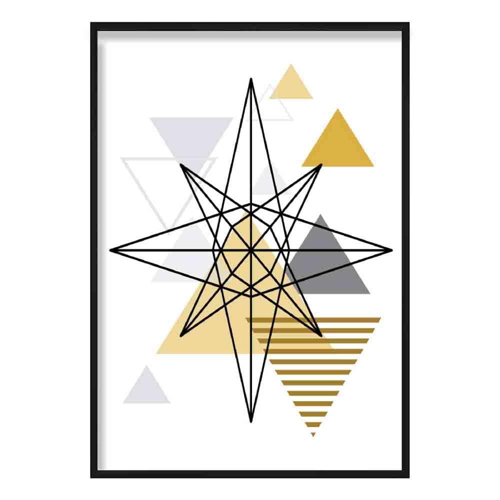 Star Abstract Geometric Scandinavian Yellow and Grey Poster