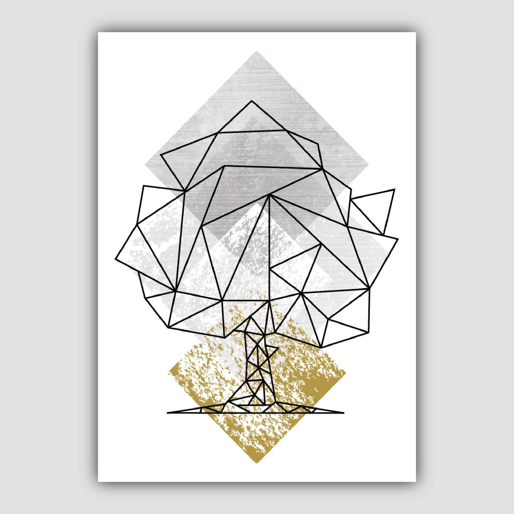 Set of 3 Geometric Yellow Giraffe and Tree Art Prints