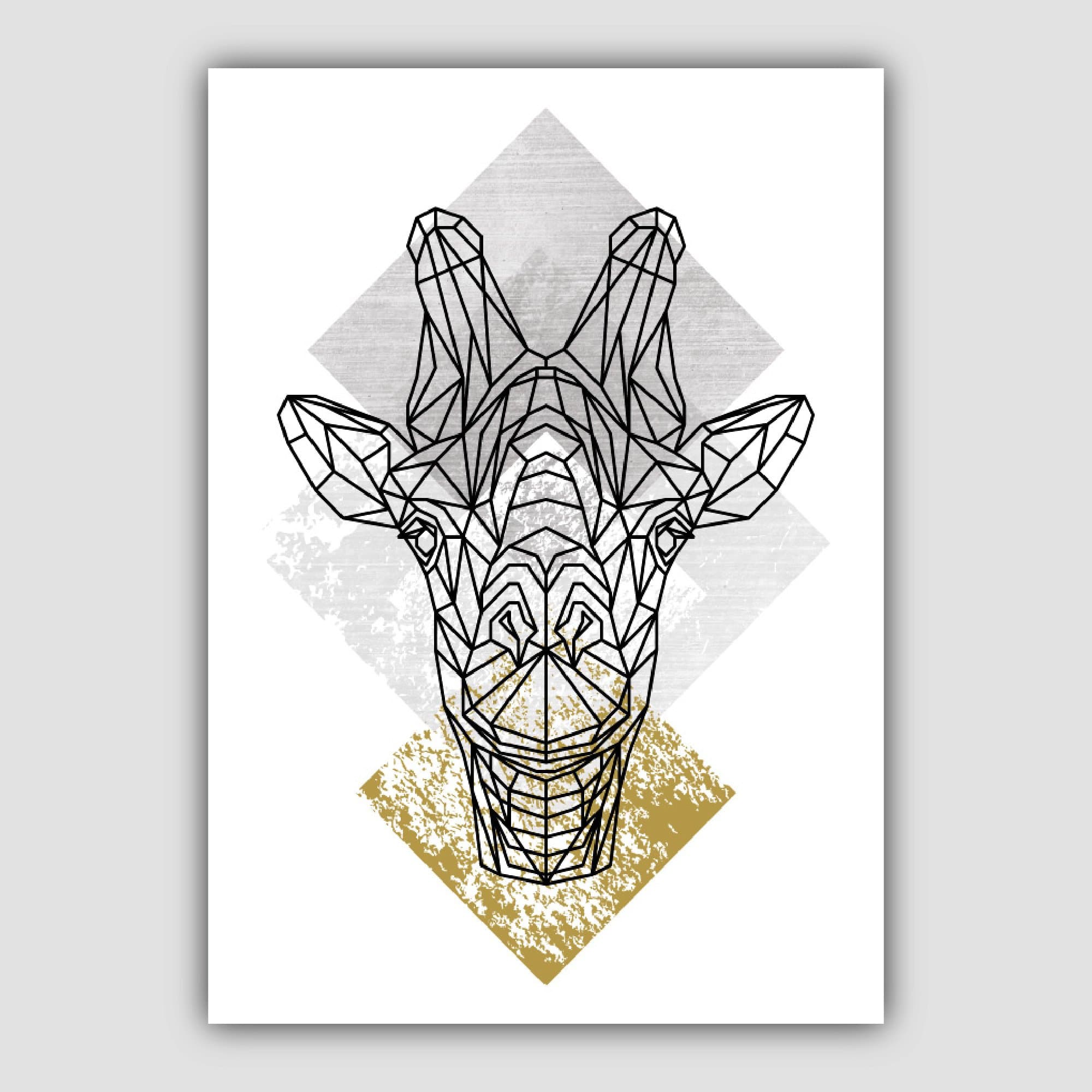 Set of 3 Geometric Yellow Giraffe and Tree Art Prints