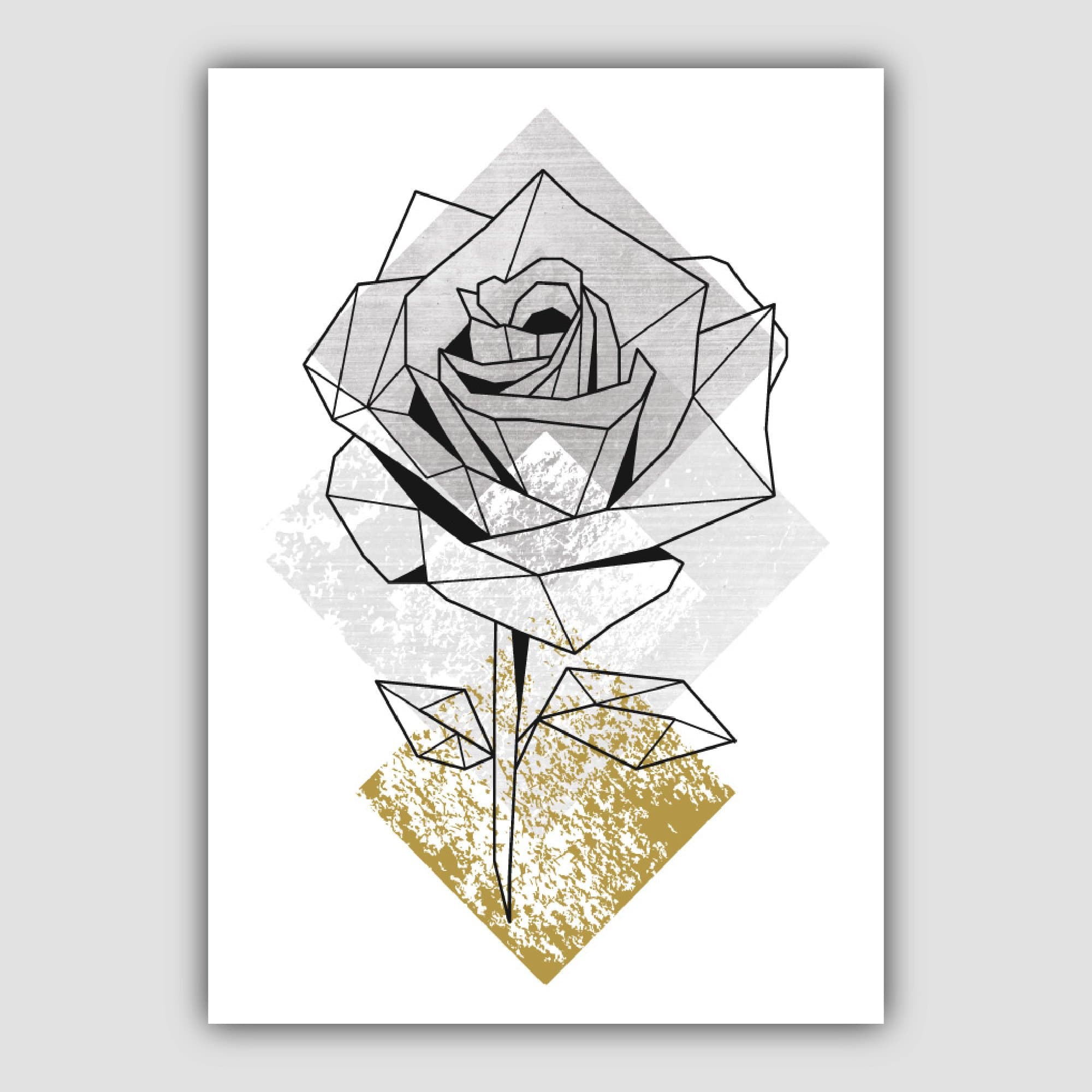 Set of 3 Geometric Yellow Floral Art Prints