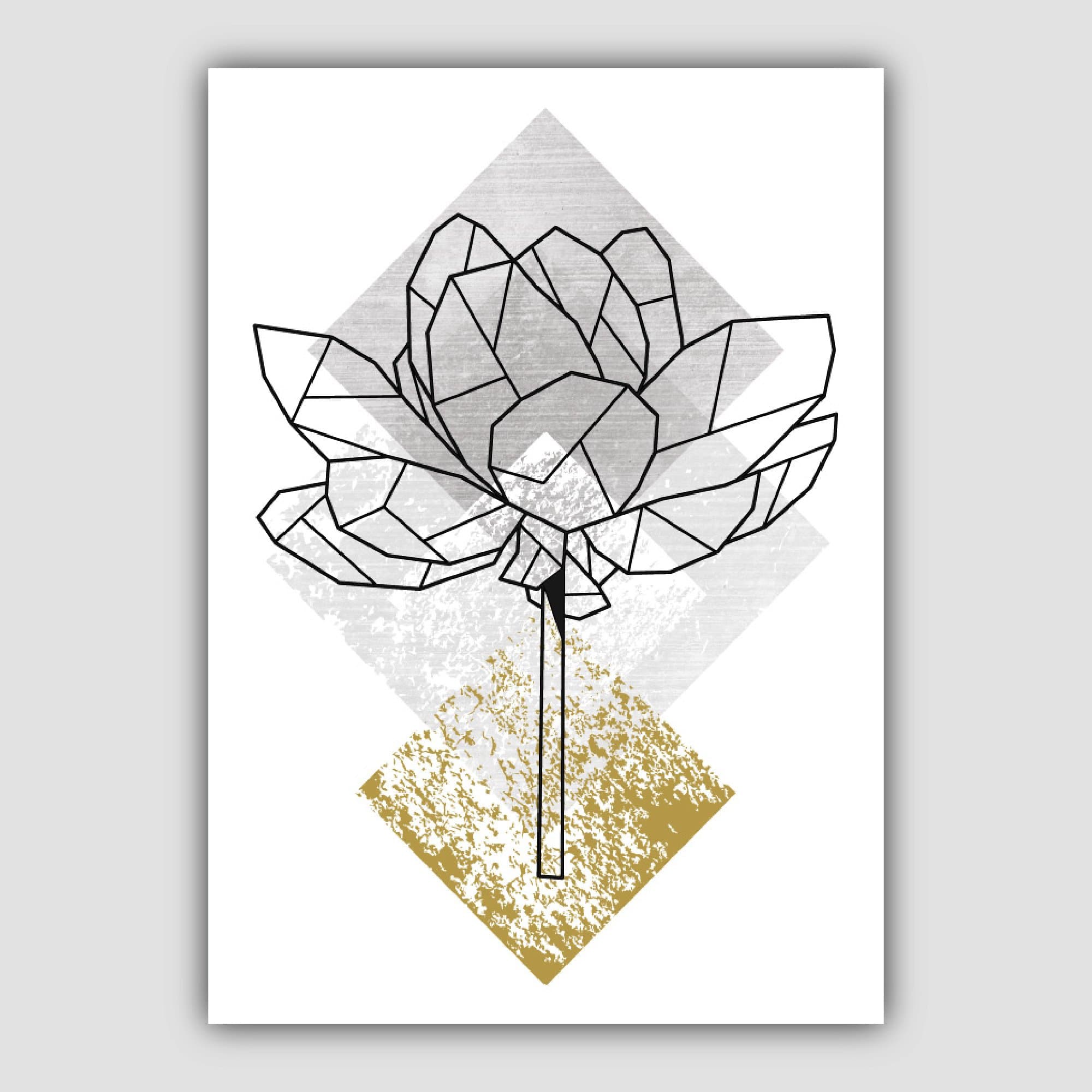 Set of 3 Geometric Yellow Floral Art Prints