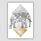 Set of 3 Geometric Yellow Elephant and Tree Art Prints