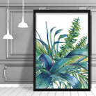 Tropical Blue Green Watercolour Leaves Group Right Poster