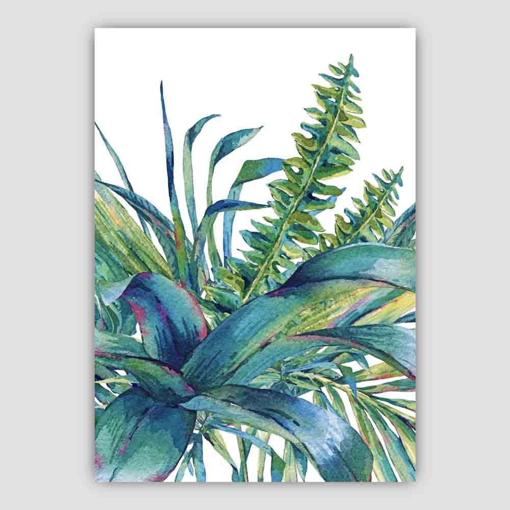 Tropical Blue Green Watercolour Leaves Group Right Poster