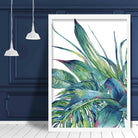 Tropical Blue Green Watercolour Leaves Group Left Poster