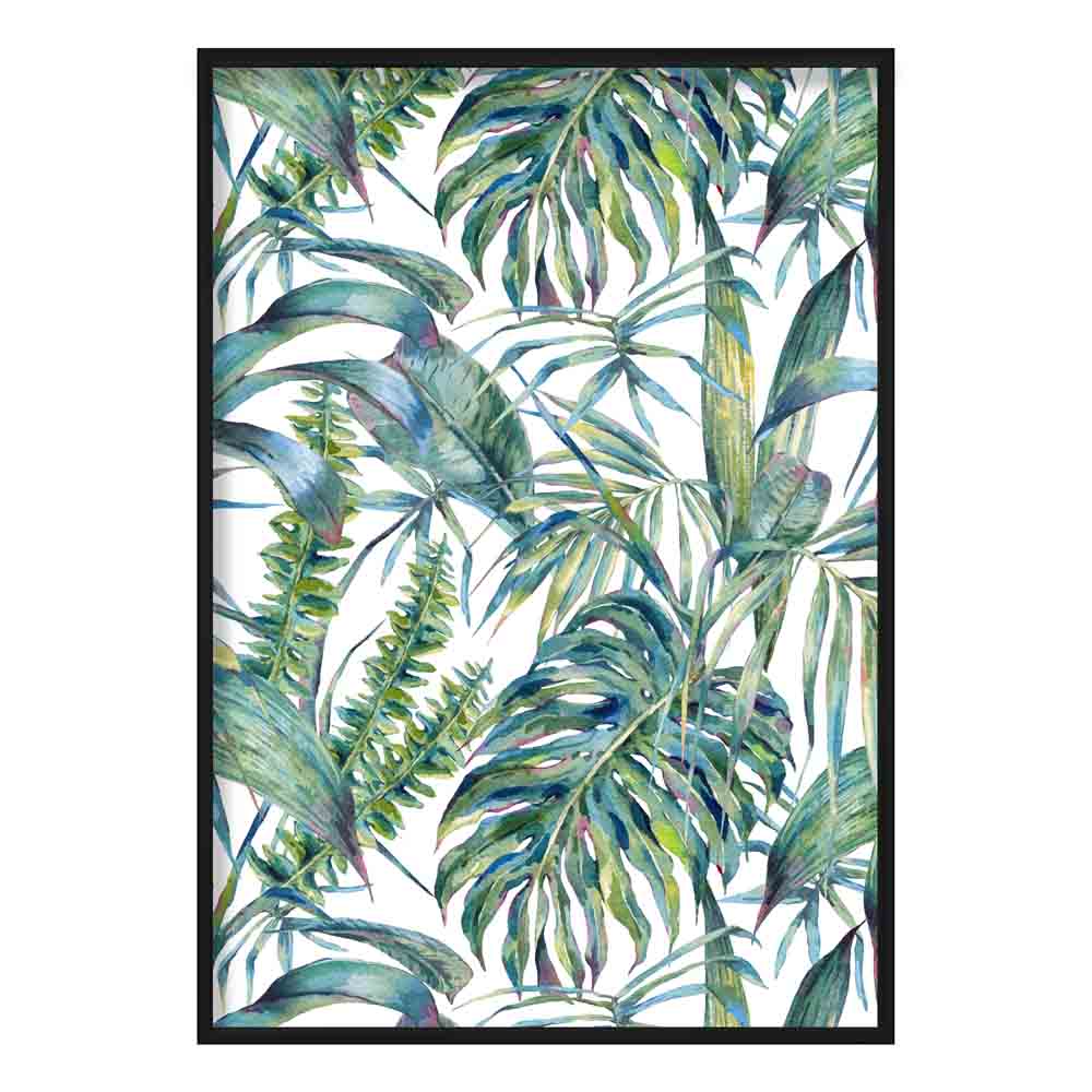 Tropical Blue Green Watercolour Leaves Pattern Poster