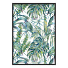 Tropical Blue Green Watercolour Leaves Pattern Poster