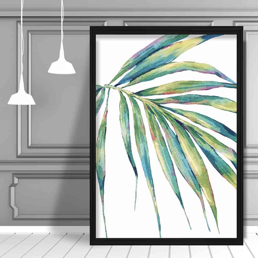 Tropical Blue Green Watercolour Papyrus Leaves Poster