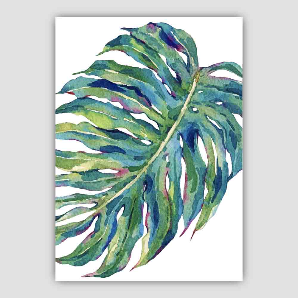 Monstera Blue Green Watercolour Leaves Poster