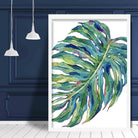 Monstera Blue Green Watercolour Leaves Poster