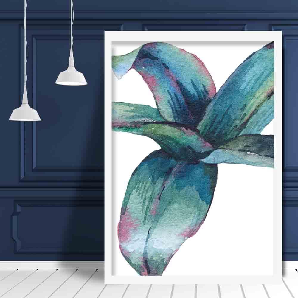 Tropical Plant Blue Green Watercolour Leaves Poster