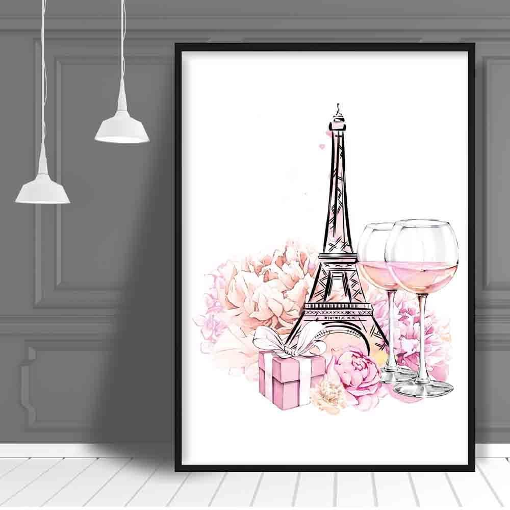 Eiffel Tower Peonies Champagne Poster