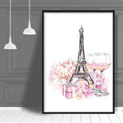 Eiffel Tower Peonies Champagne Poster