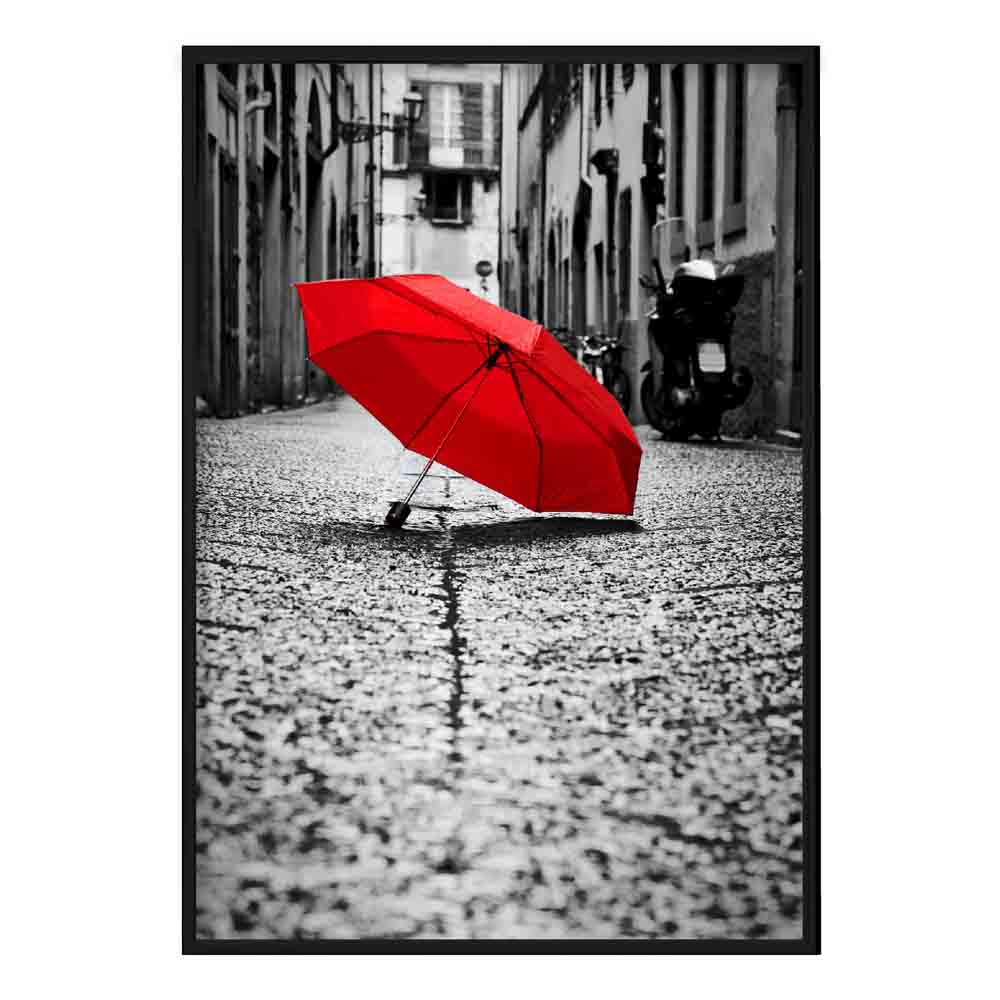Black & White Paris Photo with Red Umbrella Poster