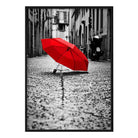 Black & White Paris Photo with Red Umbrella Poster