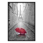 Black & White Paris Eiffel Tower Photo with Red Umbrella Poster