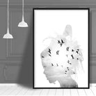 Black & White Fashion Photo Woman Silhouette Birds Print