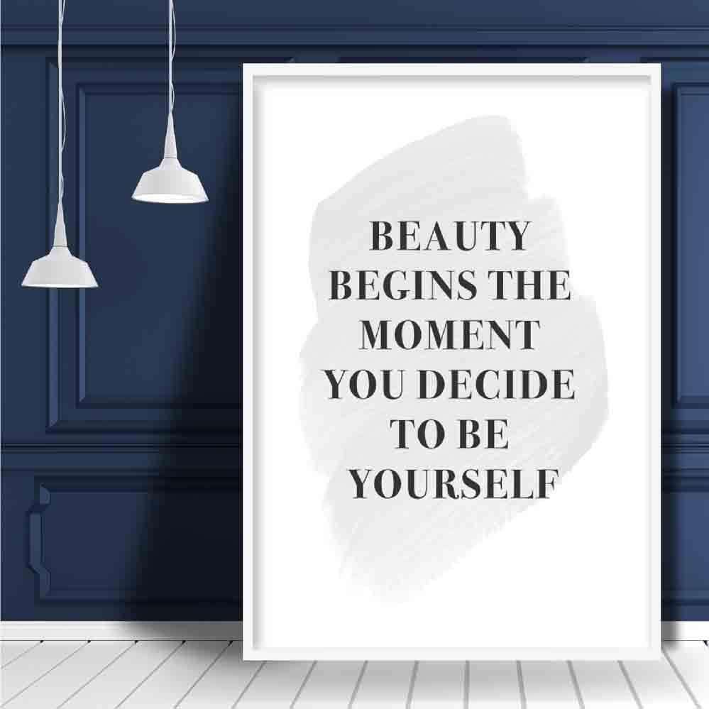 Beauty Begins Grey Print Poster