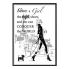 Fashionista Sketch Girl, Give a girl the right shoes' Paris Quote Print