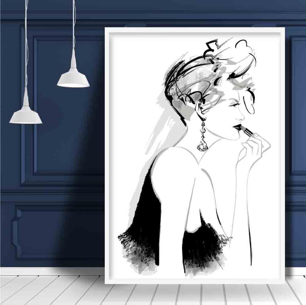 Woman Lipstick Sketch Print
